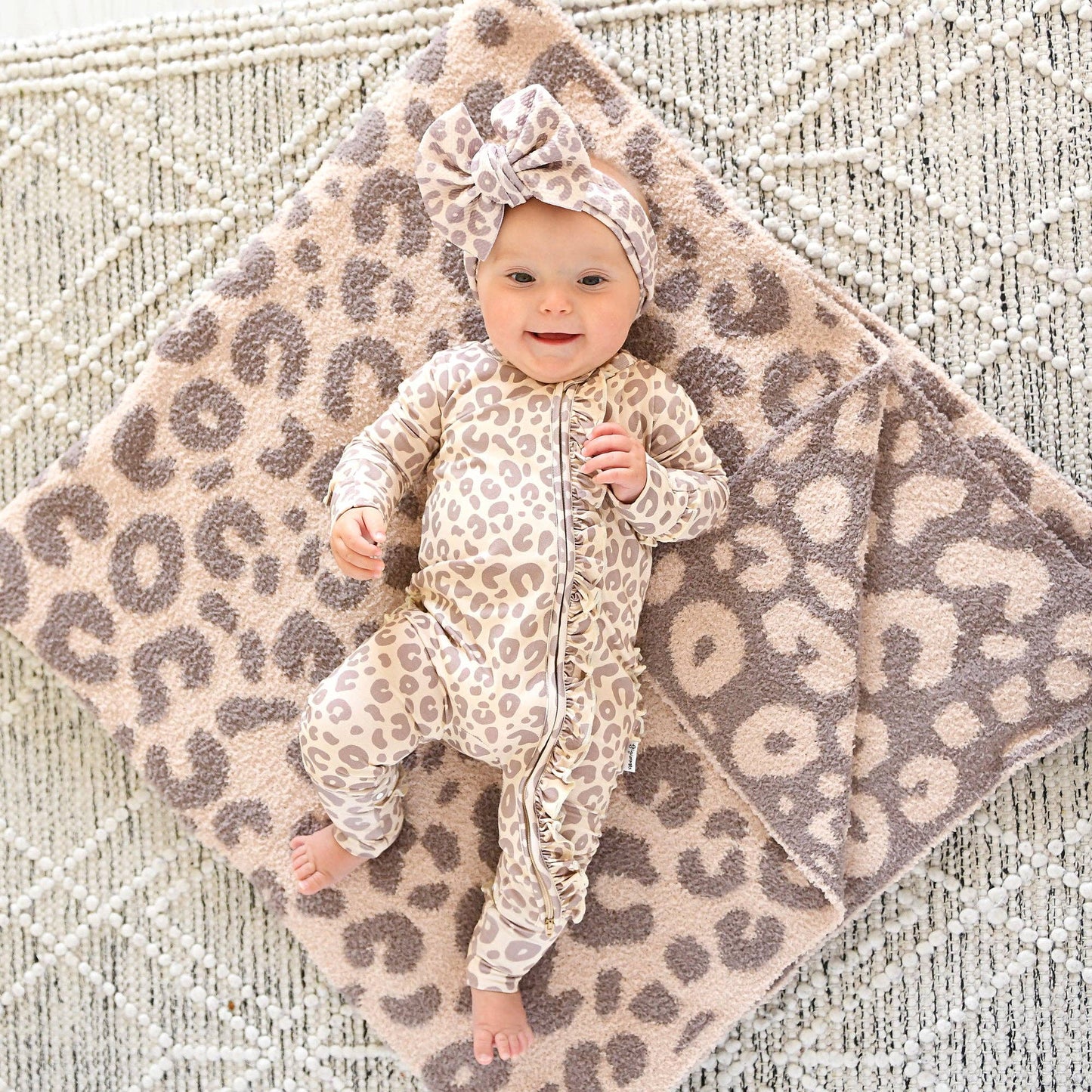 Amari Leopard RUFFLE ZIP Bamboo Onesie