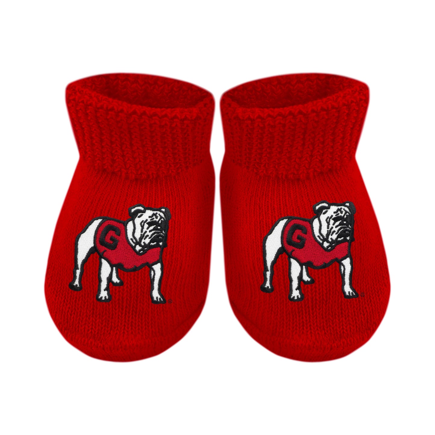 Georgia Bulldogs Newborn Bootie Sock: Black- Bulldog Head