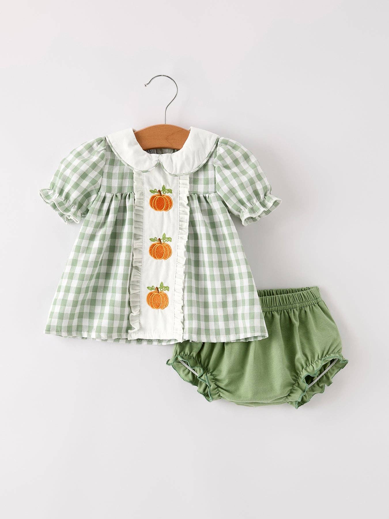 Applique Plaid Girls Bloomers Romper Set