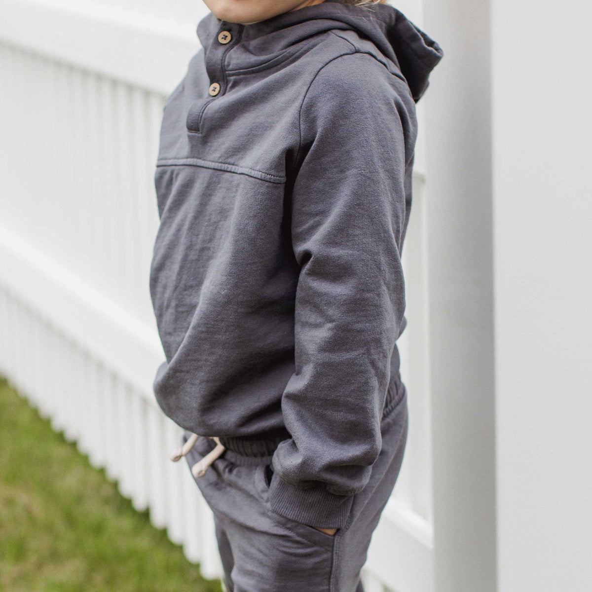 Button Placket Organic Cotton Hoodie: 18M