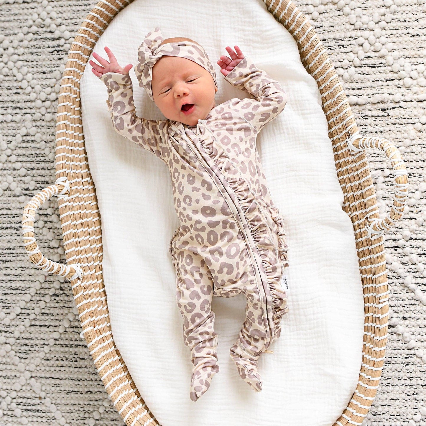 Amari Leopard RUFFLE ZIP Bamboo Onesie
