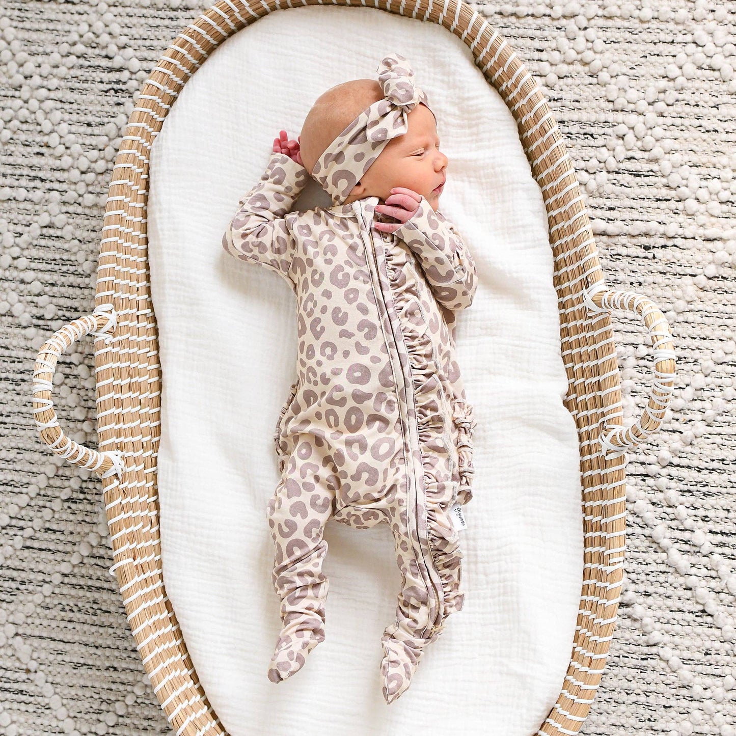 Amari Leopard RUFFLE ZIP Bamboo Onesie