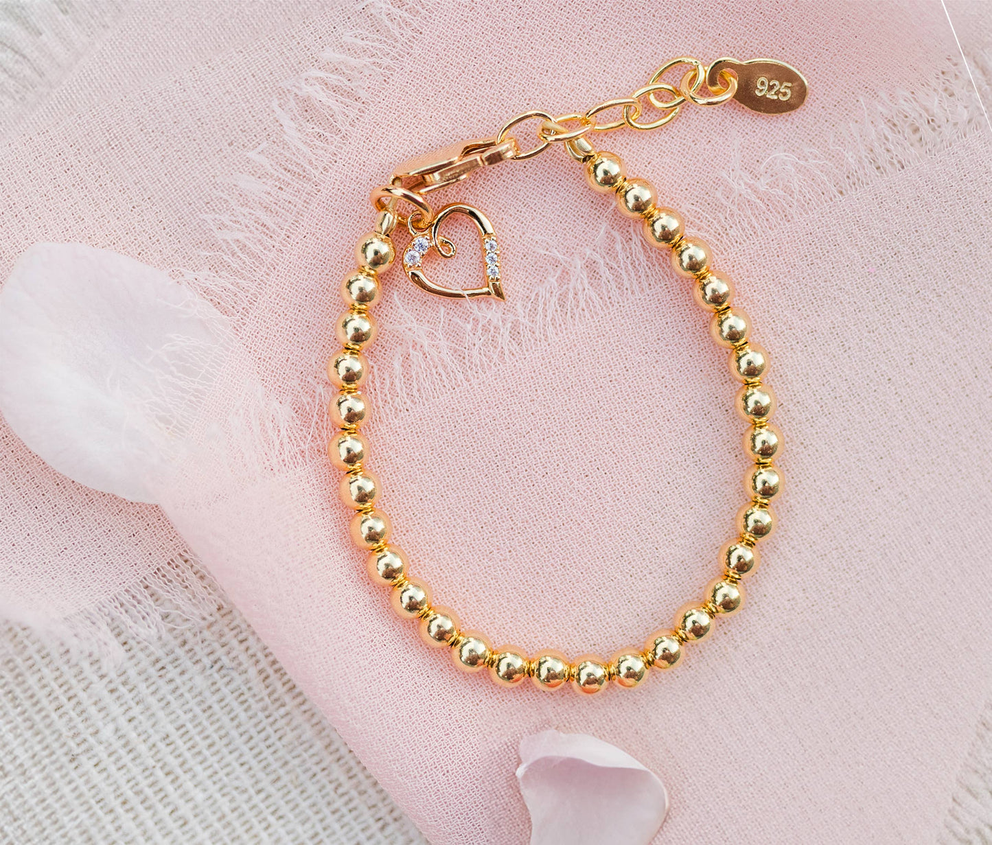 14K Gold-Plated Baby Bracelet w/Heart Kids Jewelry