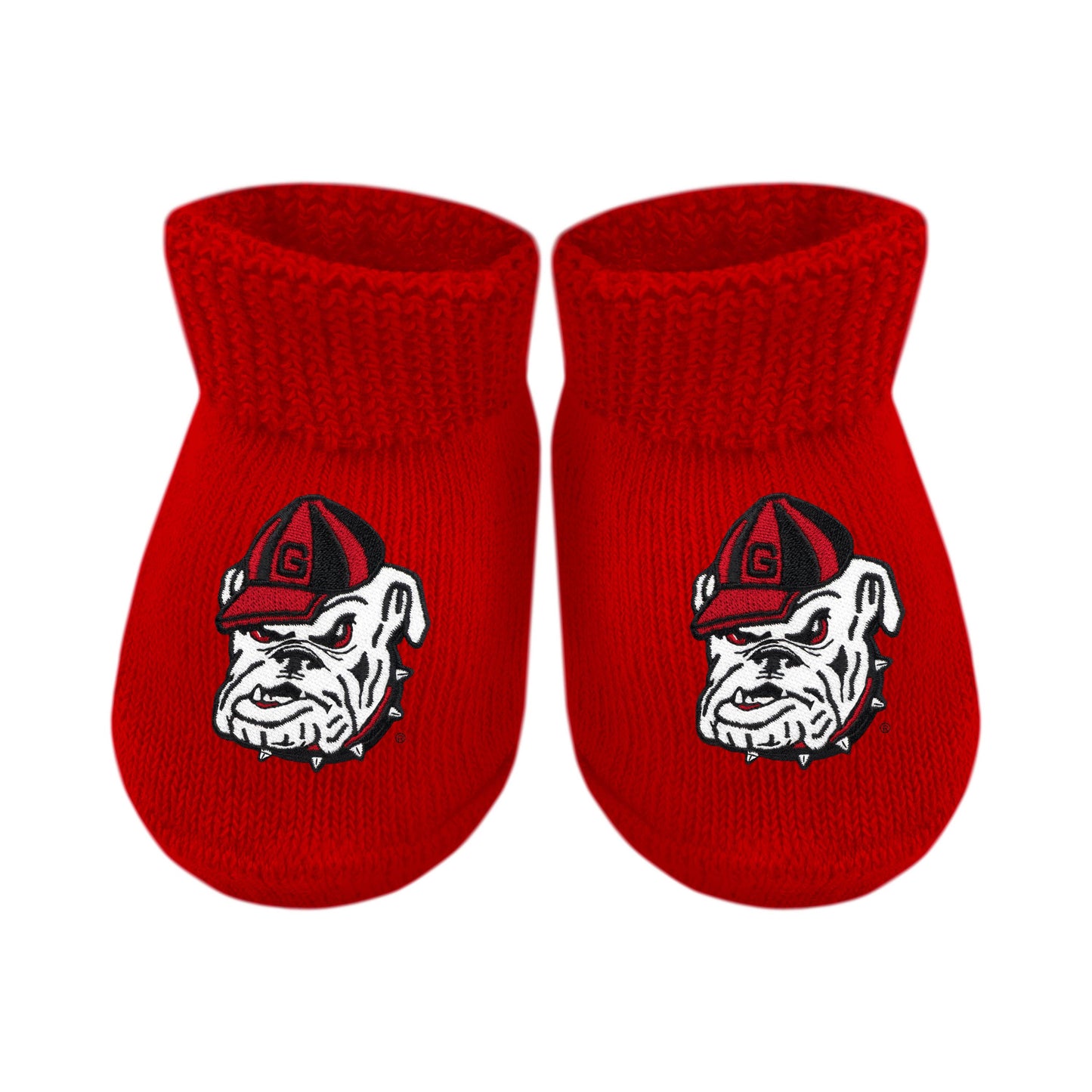 Georgia Bulldogs Newborn Bootie Sock: Black- Bulldog Head