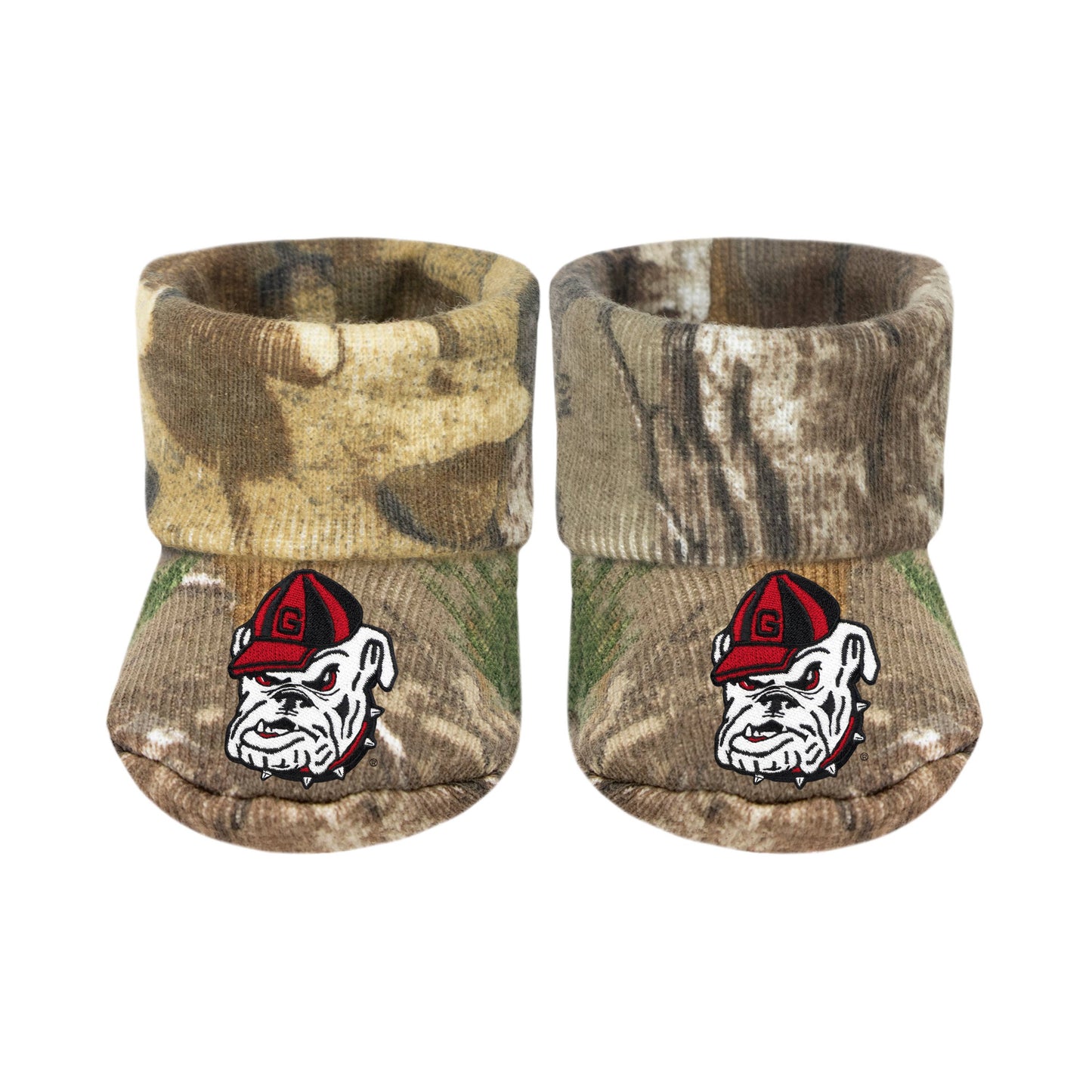 Georgia Bulldogs Newborn Bootie Sock: Black- Bulldog Head