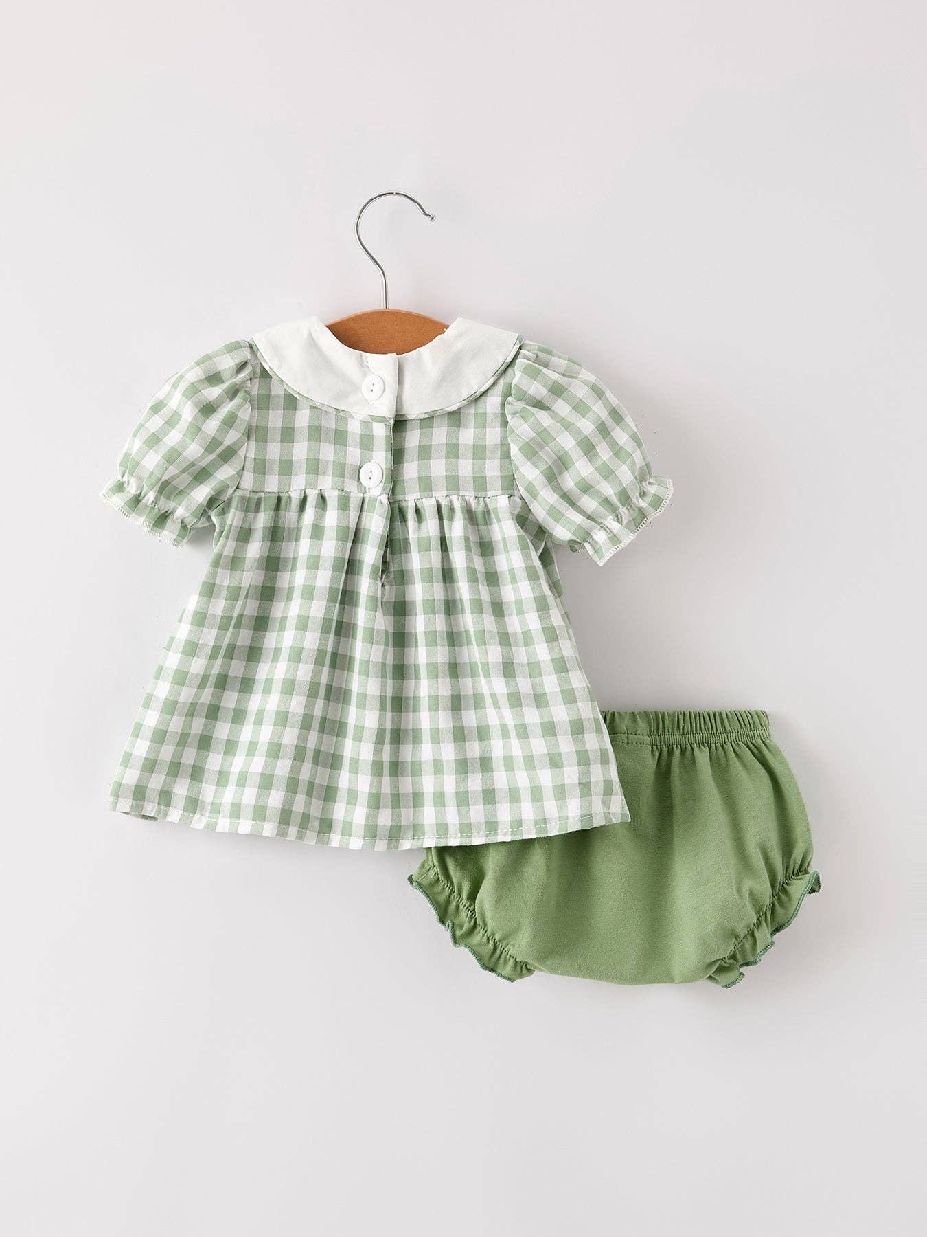 Applique Plaid Girls Bloomers Romper Set