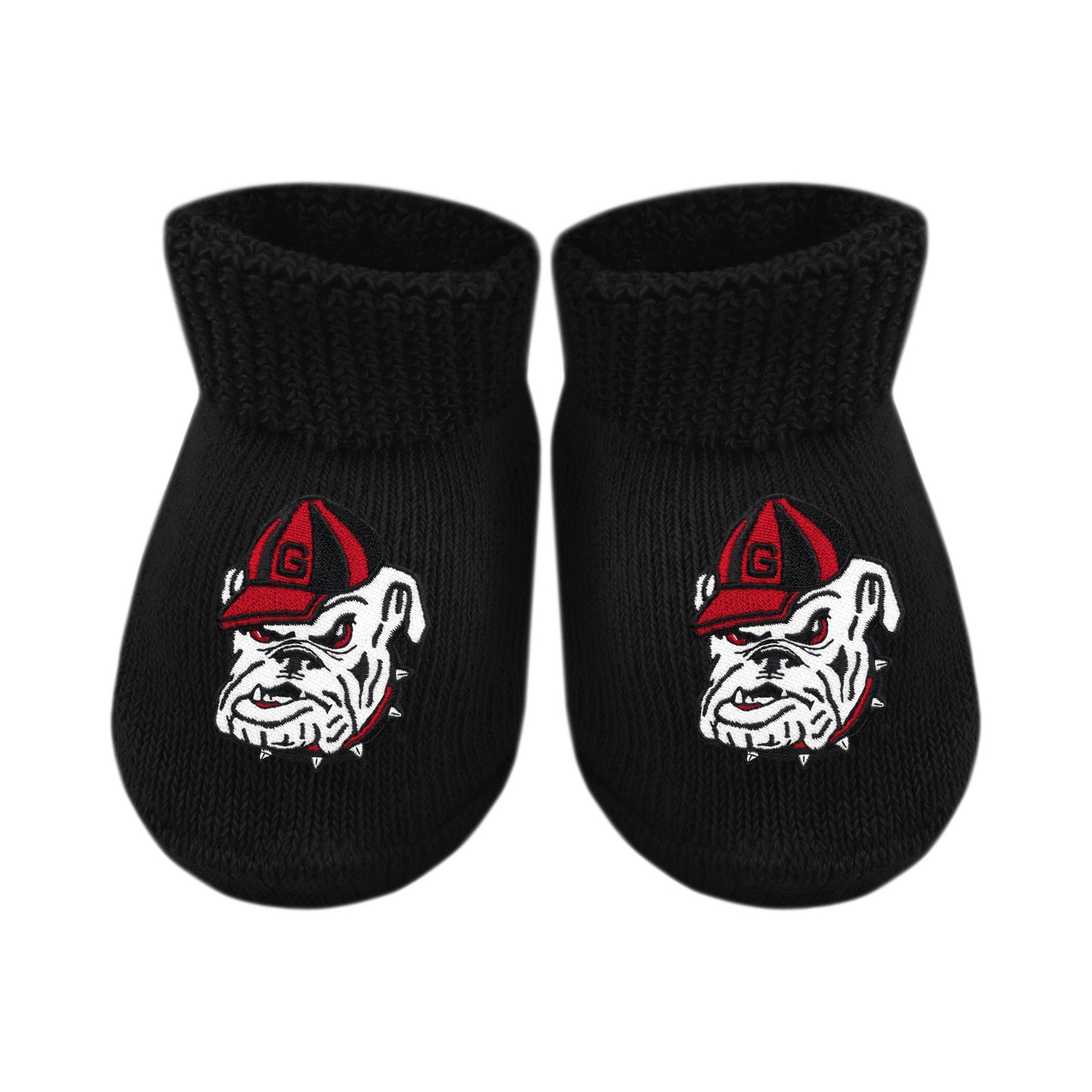Georgia Bulldogs Newborn Bootie Sock: Black- Bulldog Head