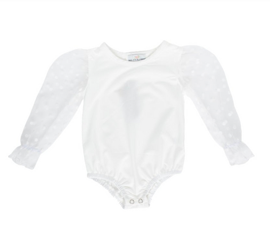 Sheer Dot Sleeve Leotard-White
