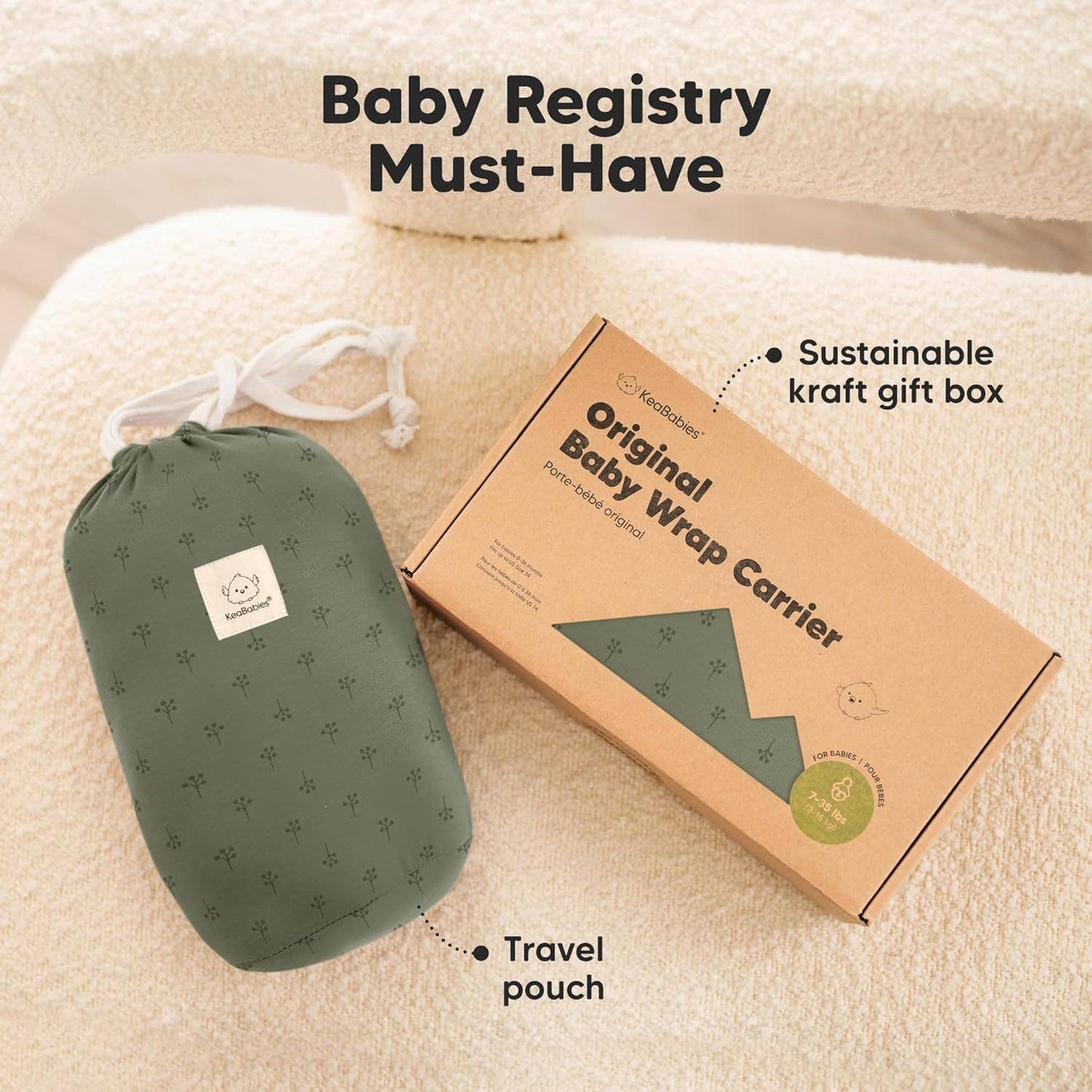 KeaBabies Original Baby Wrap Carrier: Olive