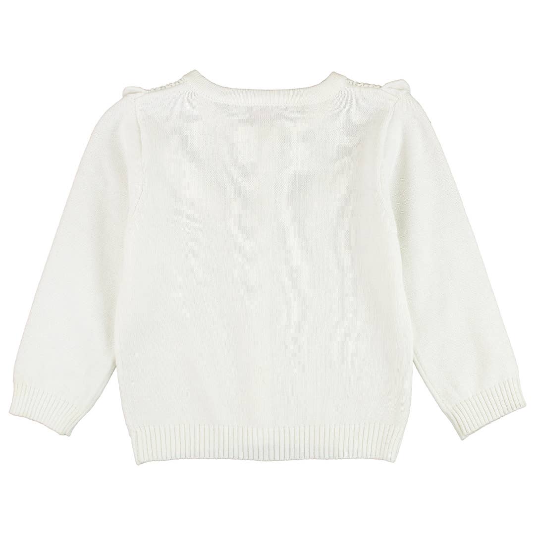 Sweater Knit Ruffle Trim Cardigan: White