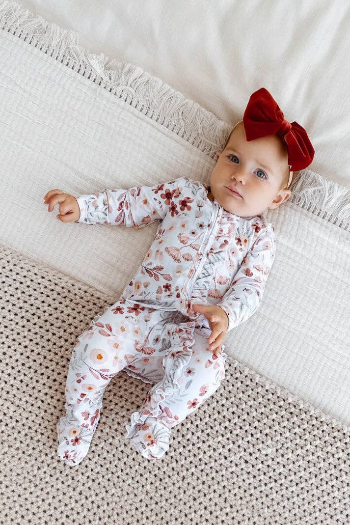 Wren's Wildflower Zipper Ruffle Footie