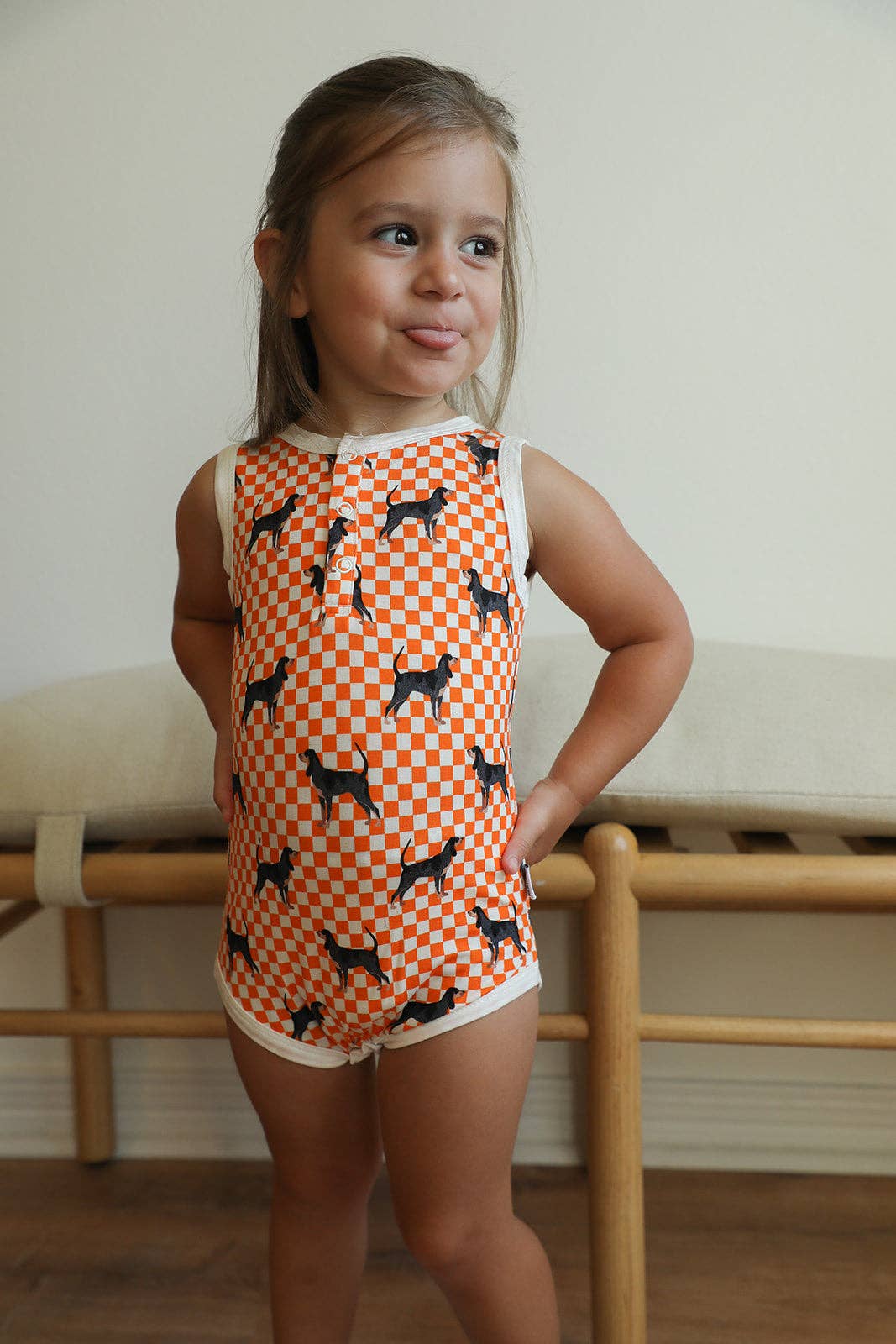 Southern Slumber - Coonhound Bamboo Henley Onesie with Snaps: 12/18 Months