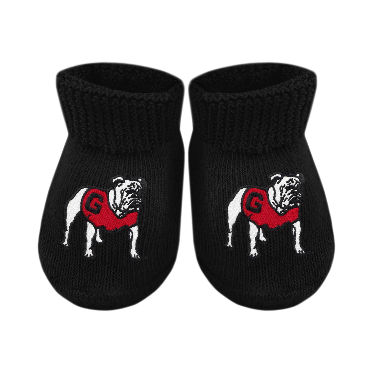 Georgia Bulldogs Newborn Bootie Sock: Black- Bulldog Head