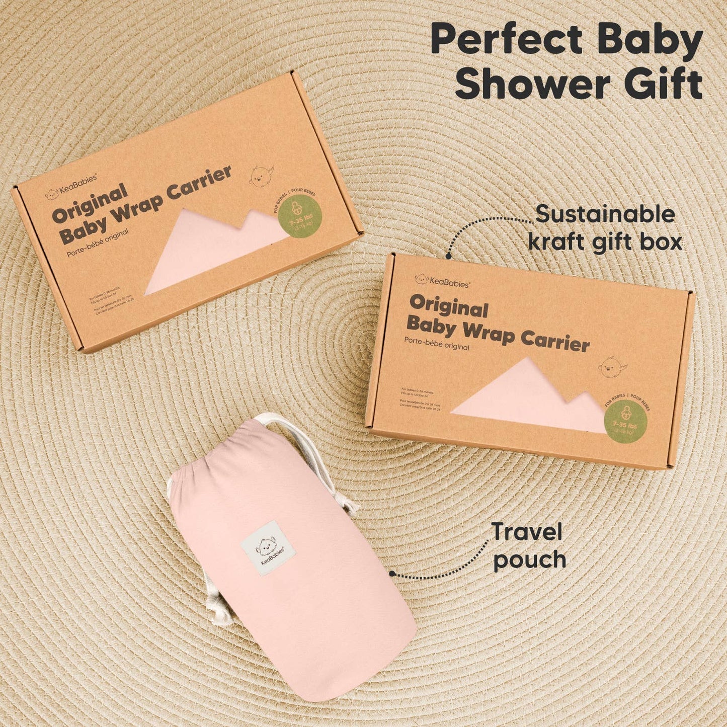 KeaBabies Original Baby Wrap Carrier: Dusty Pink