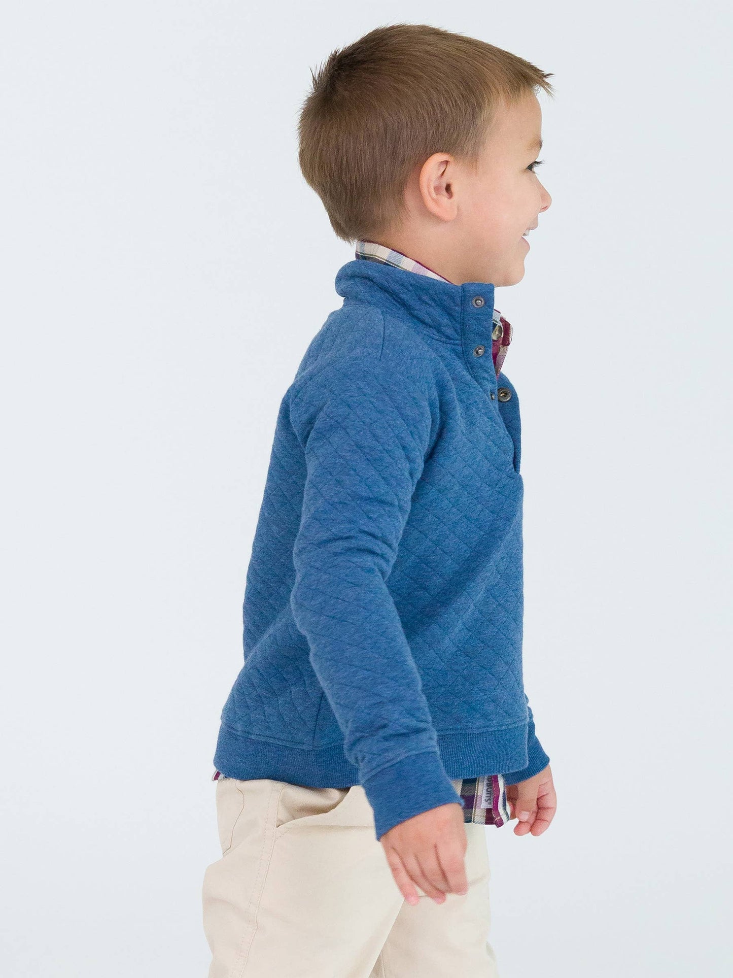 Boys Heather Indigo Quilted Quarter Snap Sweatshirt: Blue