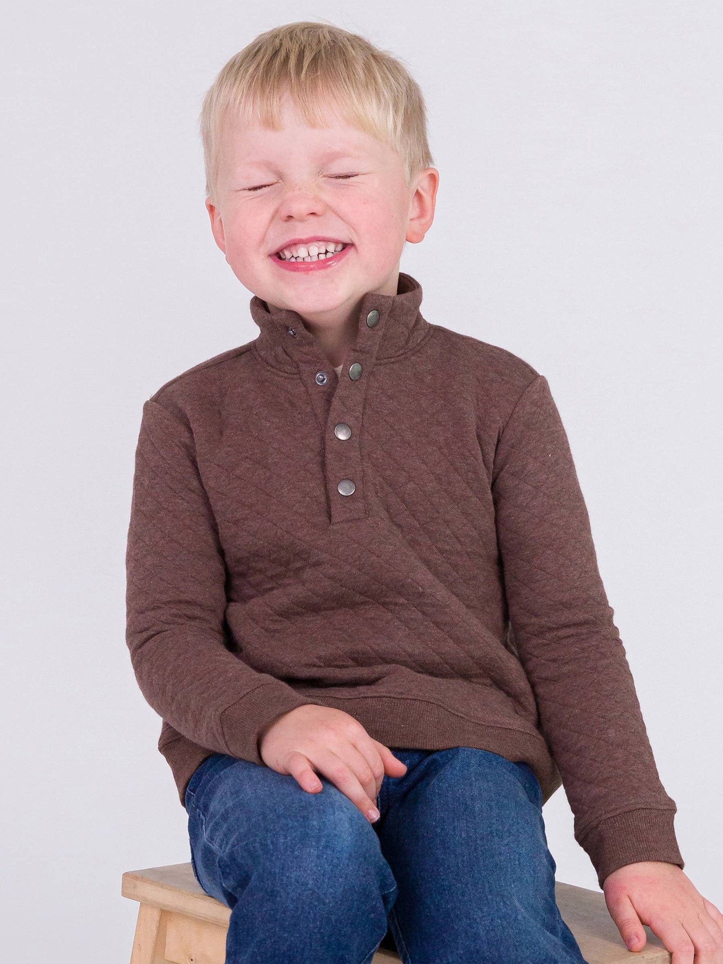 Boys Heather Carafe Quilted Quarter Snap Sweatshirt: Brown