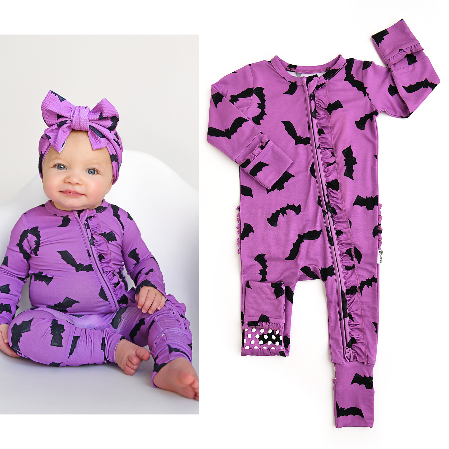 Purple Bats Ruffle Zip