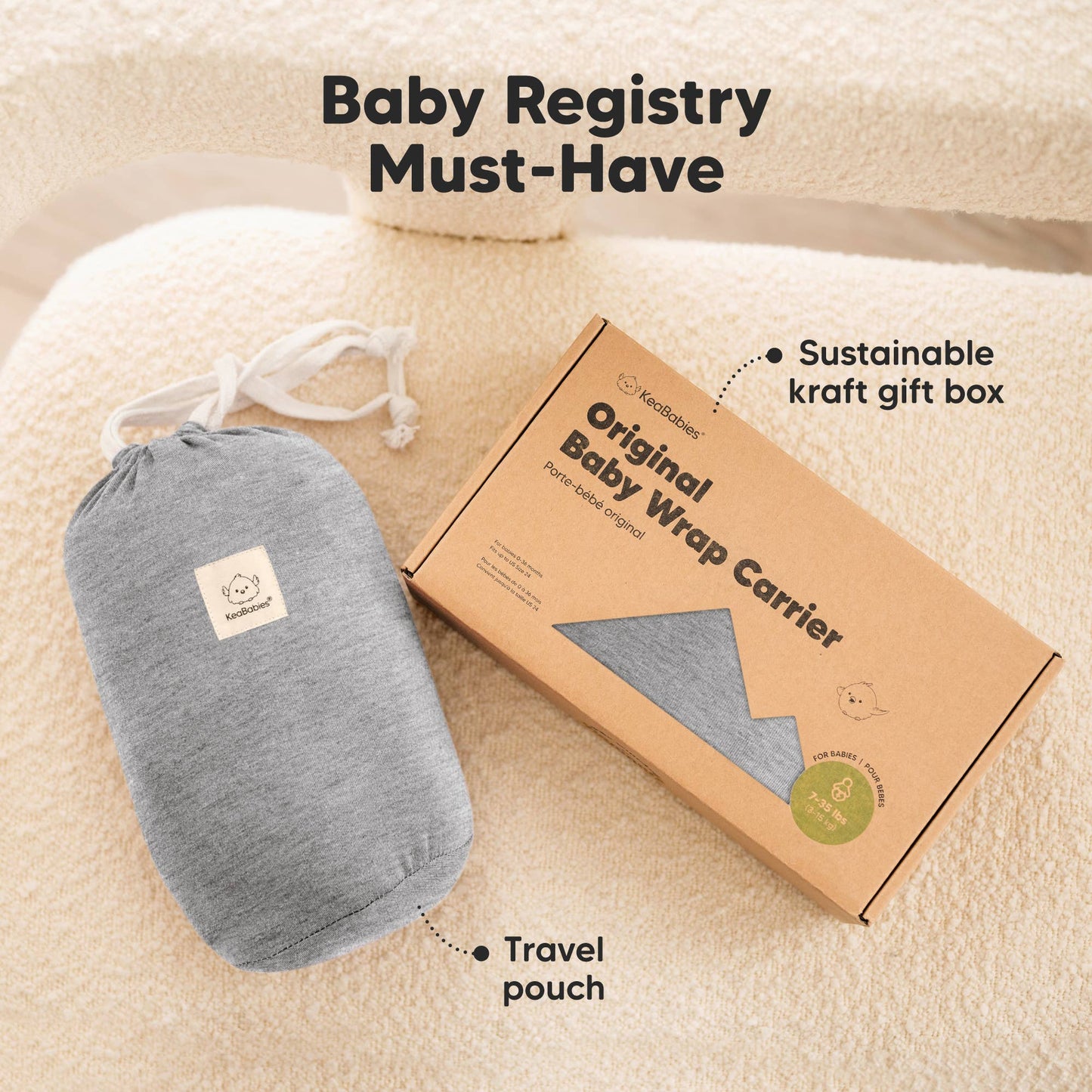 KeaBabies Original Baby Wrap Carrier: Classic Gray