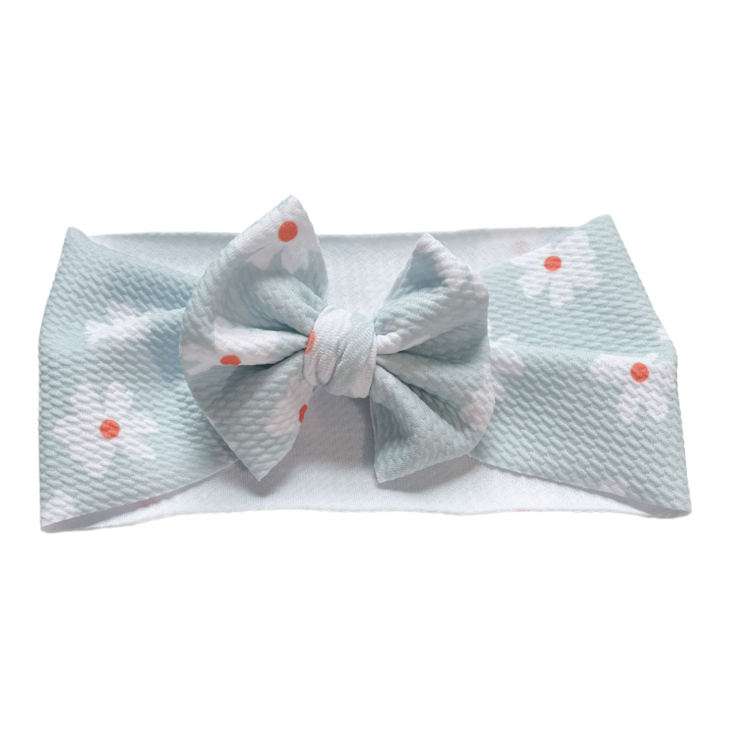 Baby Blue with White Flowers Headwrap Baby Bow