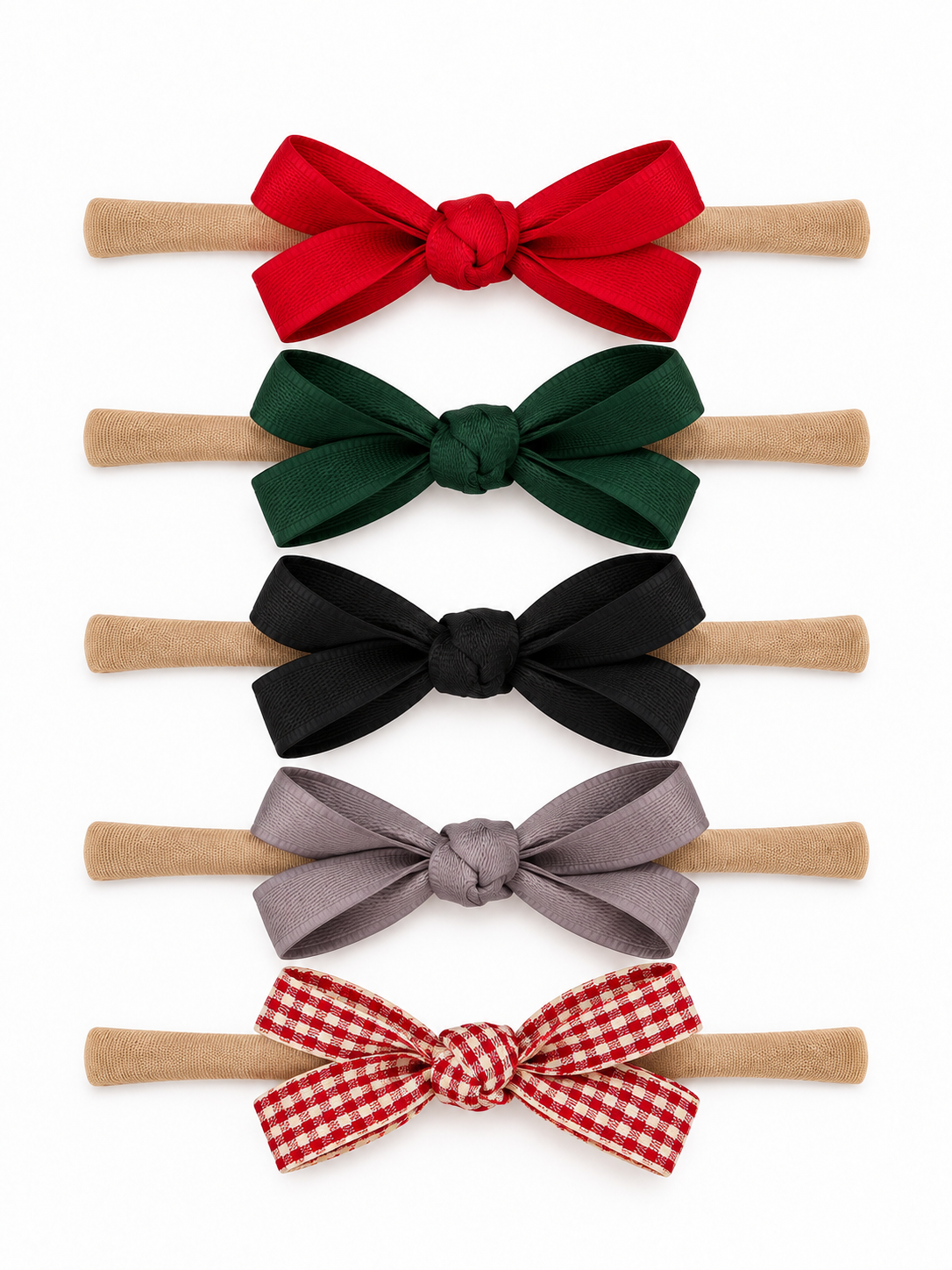 5-Pack Petite Nylon Bows,Holiday Plaid