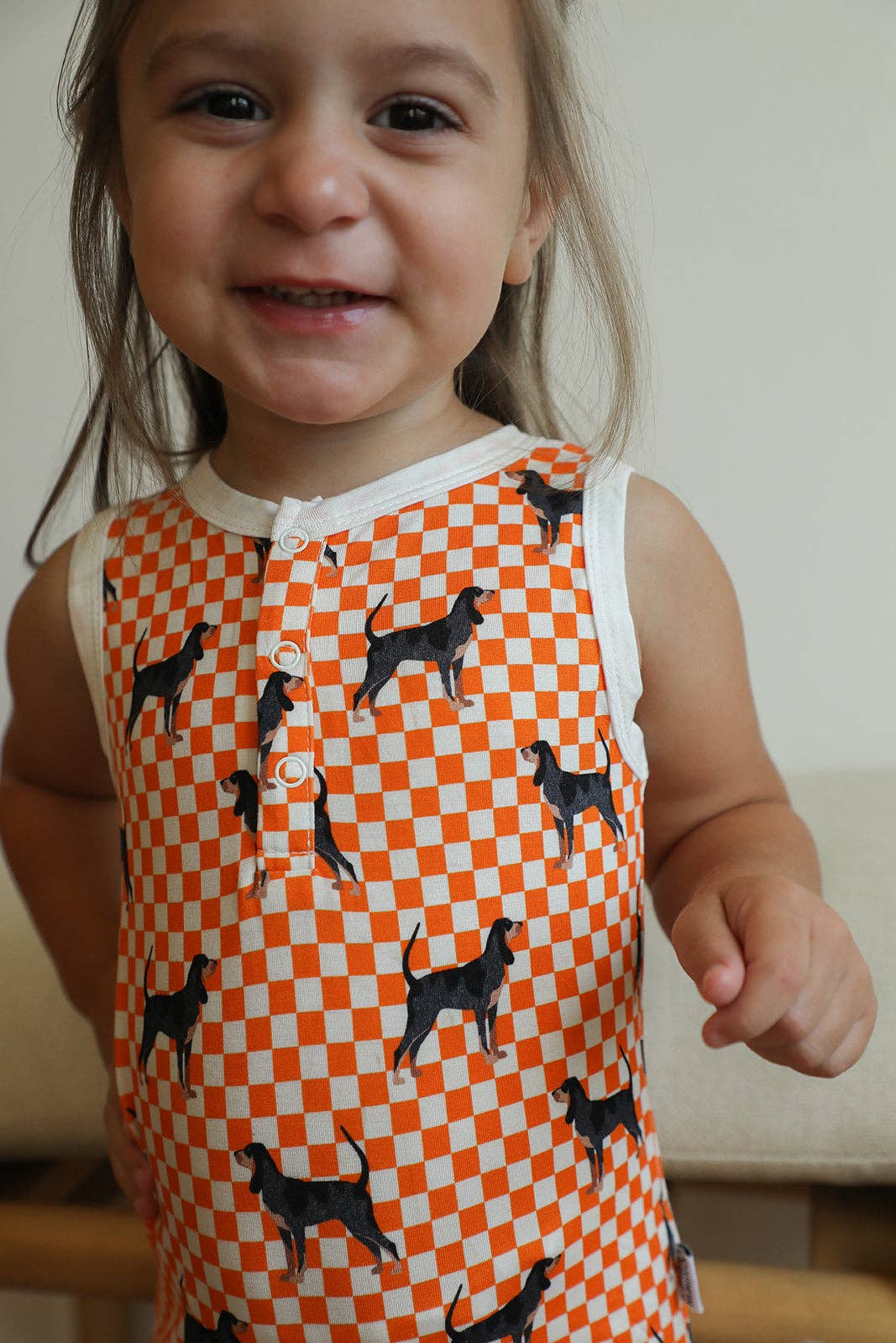 Southern Slumber - Coonhound Bamboo Henley Onesie with Snaps: 12/18 Months