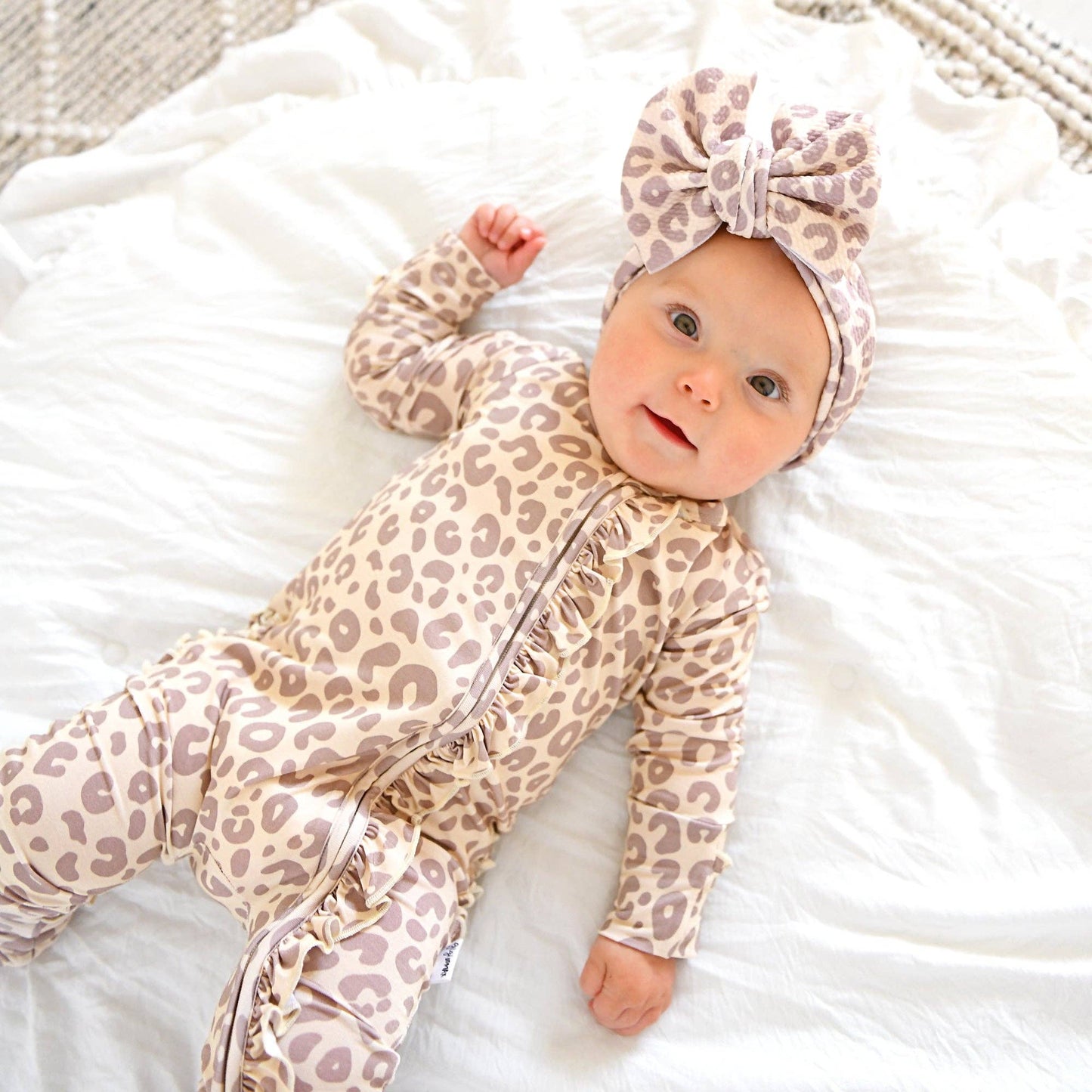 Amari Leopard RUFFLE ZIP Bamboo Onesie