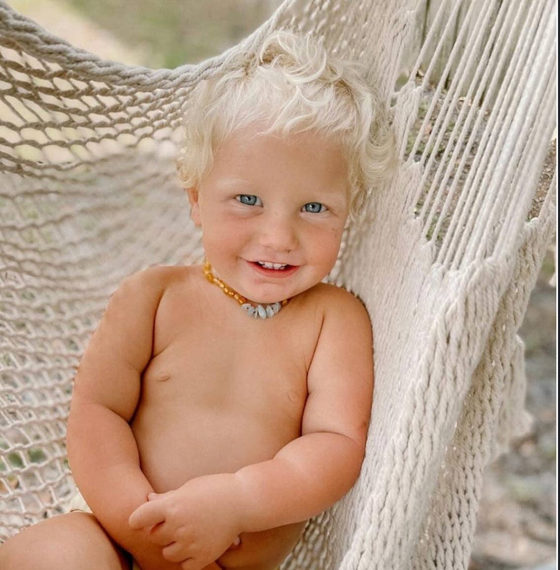 Raw Cognac Baltic Amber + Aquamarine Necklace :11" Baby Necklace