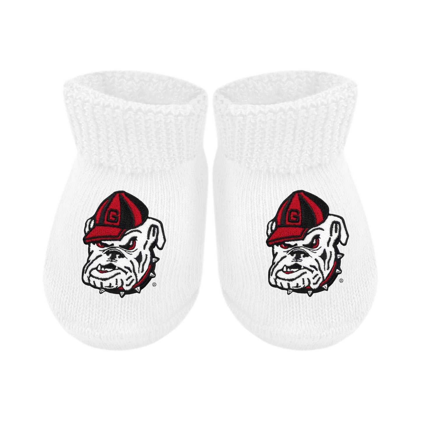 Georgia Bulldogs Newborn Bootie Sock: Black- Bulldog Head
