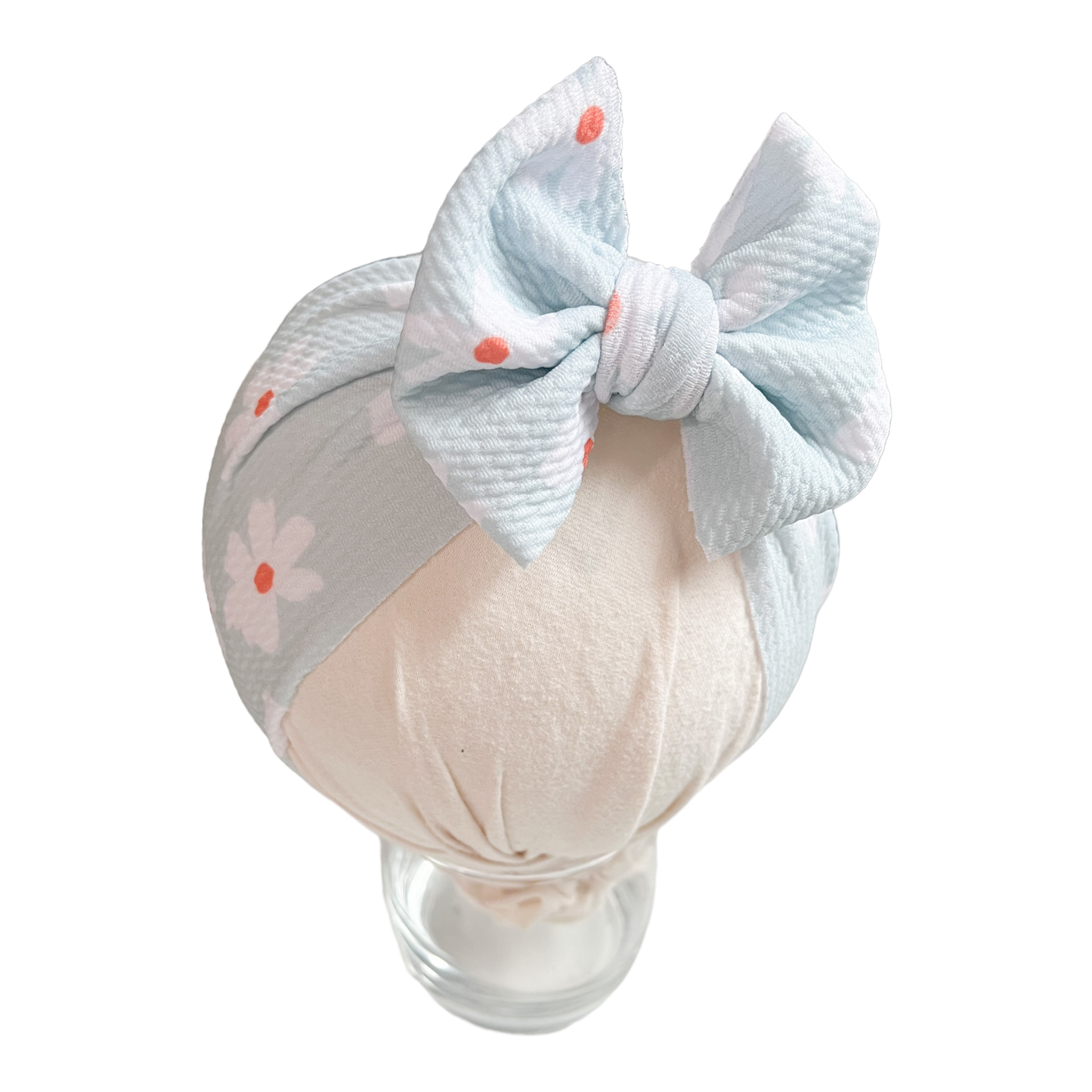 Baby Blue with White Flowers Headwrap Baby Bow
