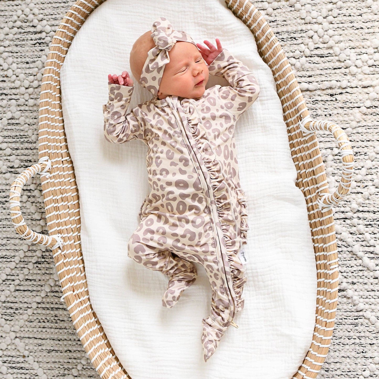 Amari Leopard RUFFLE ZIP Bamboo Onesie