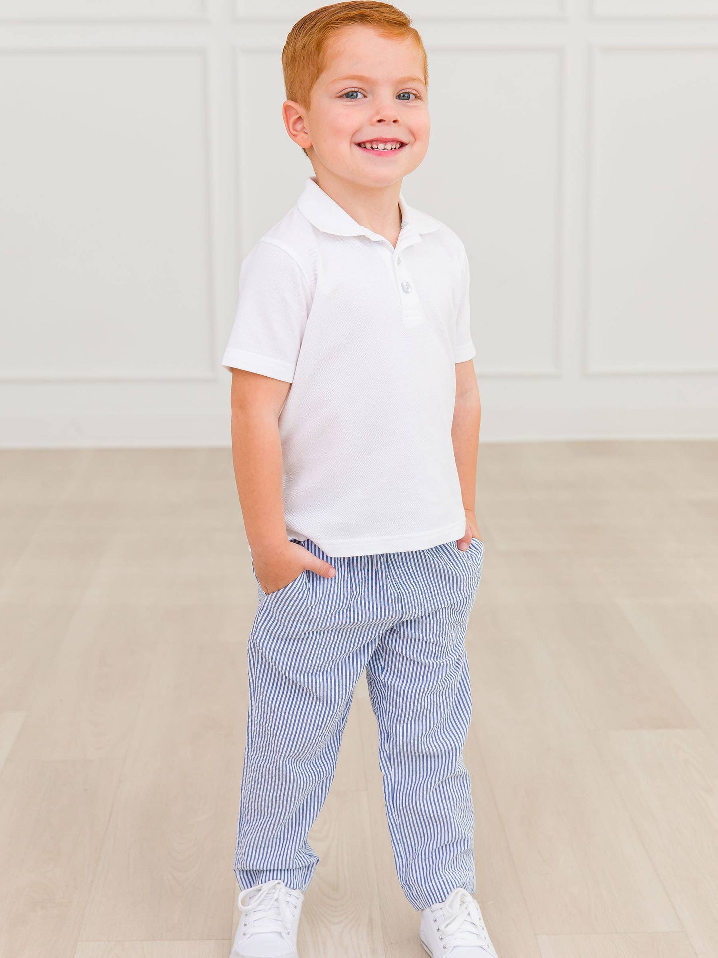 Seersucker Pull-On Pants: Blue