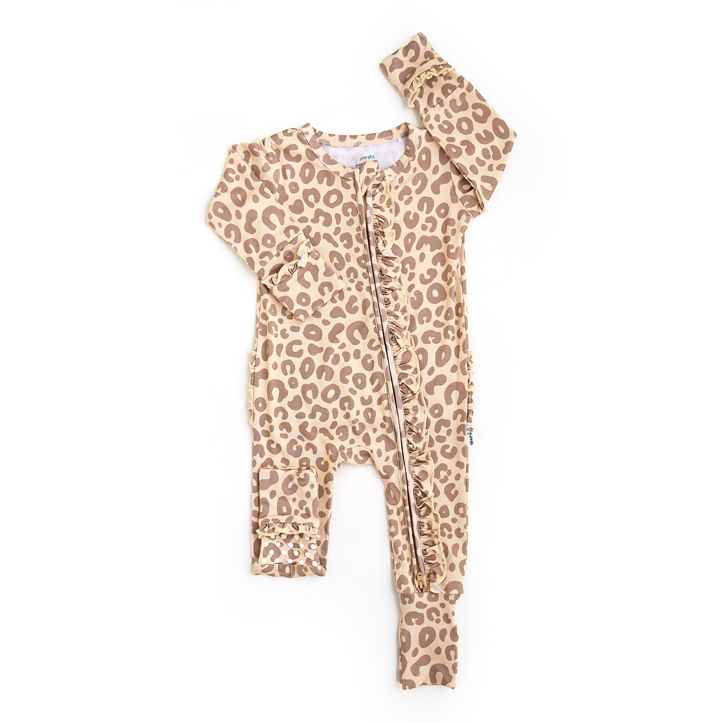 Amari Leopard RUFFLE ZIP Bamboo Onesie