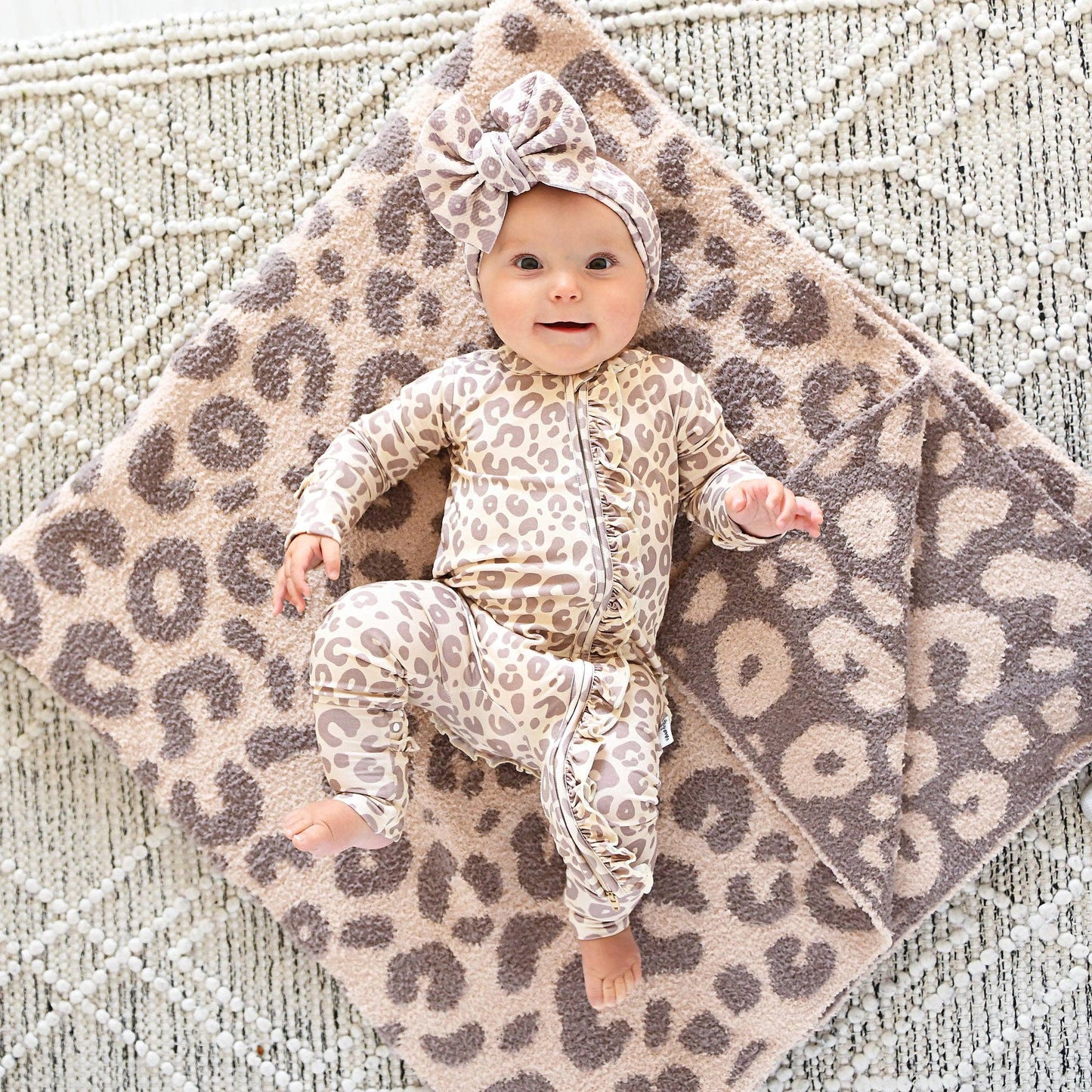 Amari Leopard RUFFLE ZIP Bamboo Onesie