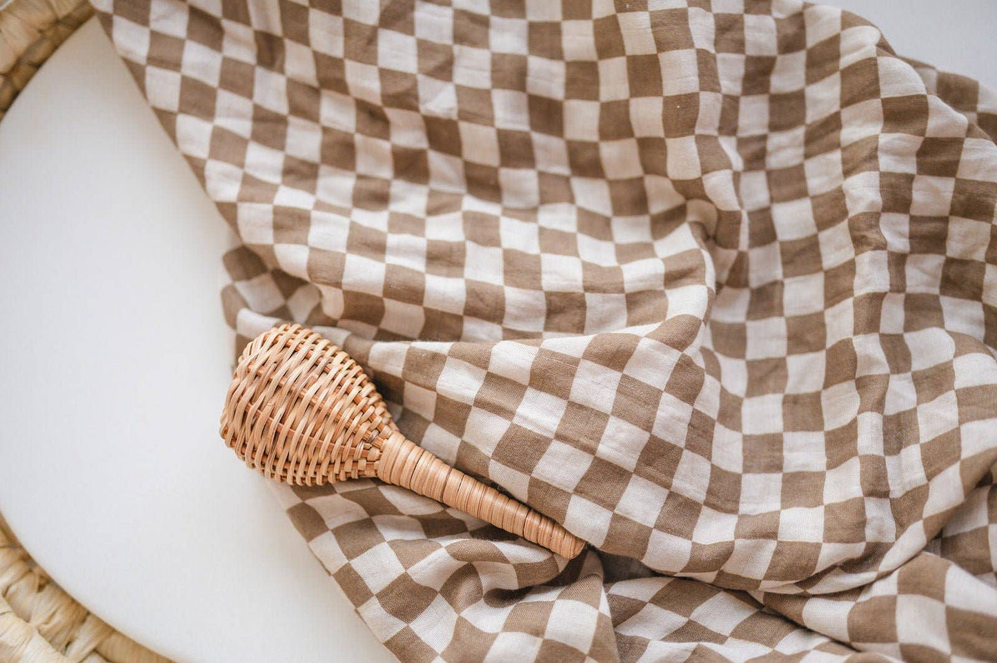 Bamboo Swaddle Blanket - Toffee Checkered