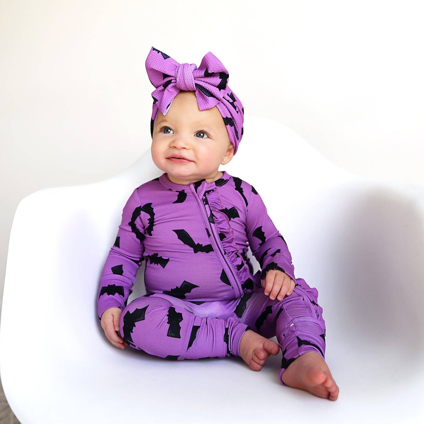 Purple Bats Ruffle Zip