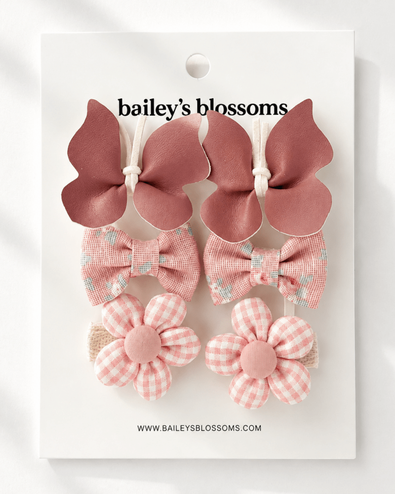 Bailey's Blossoms - 6-Piece Hair Clip Set - Petal Pink