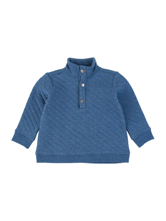 Boys Heather Indigo Quilted Quarter Snap Sweatshirt: Blue