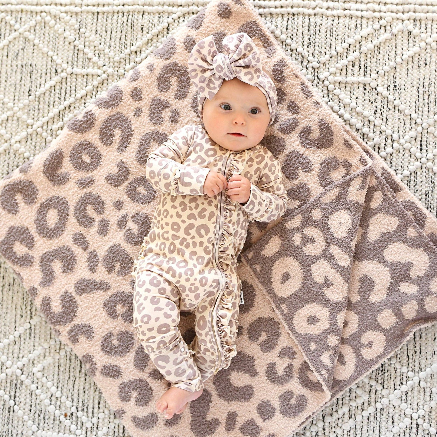 Amari Leopard RUFFLE ZIP Bamboo Onesie