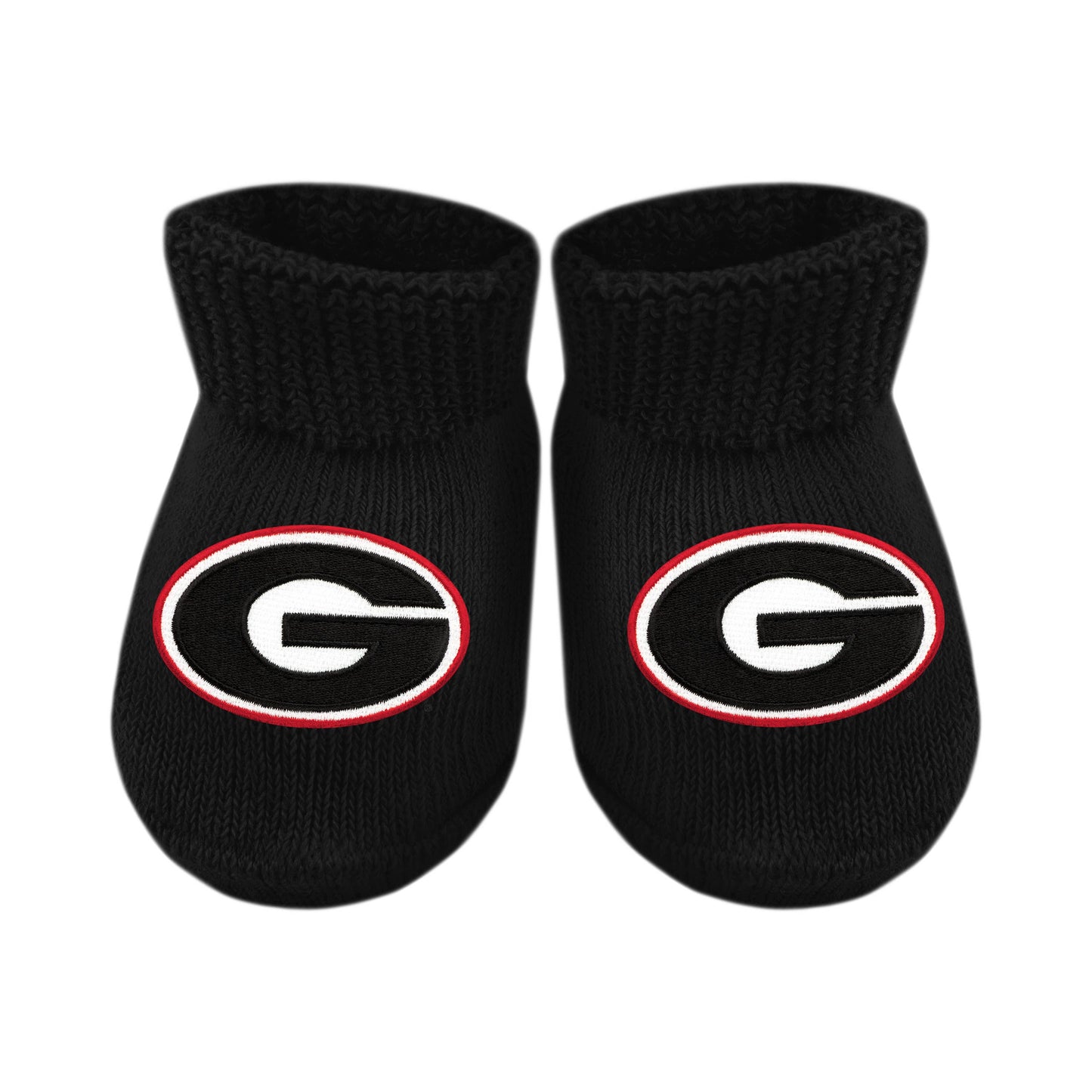 Georgia Bulldogs Newborn Bootie Sock: Black- Bulldog Head