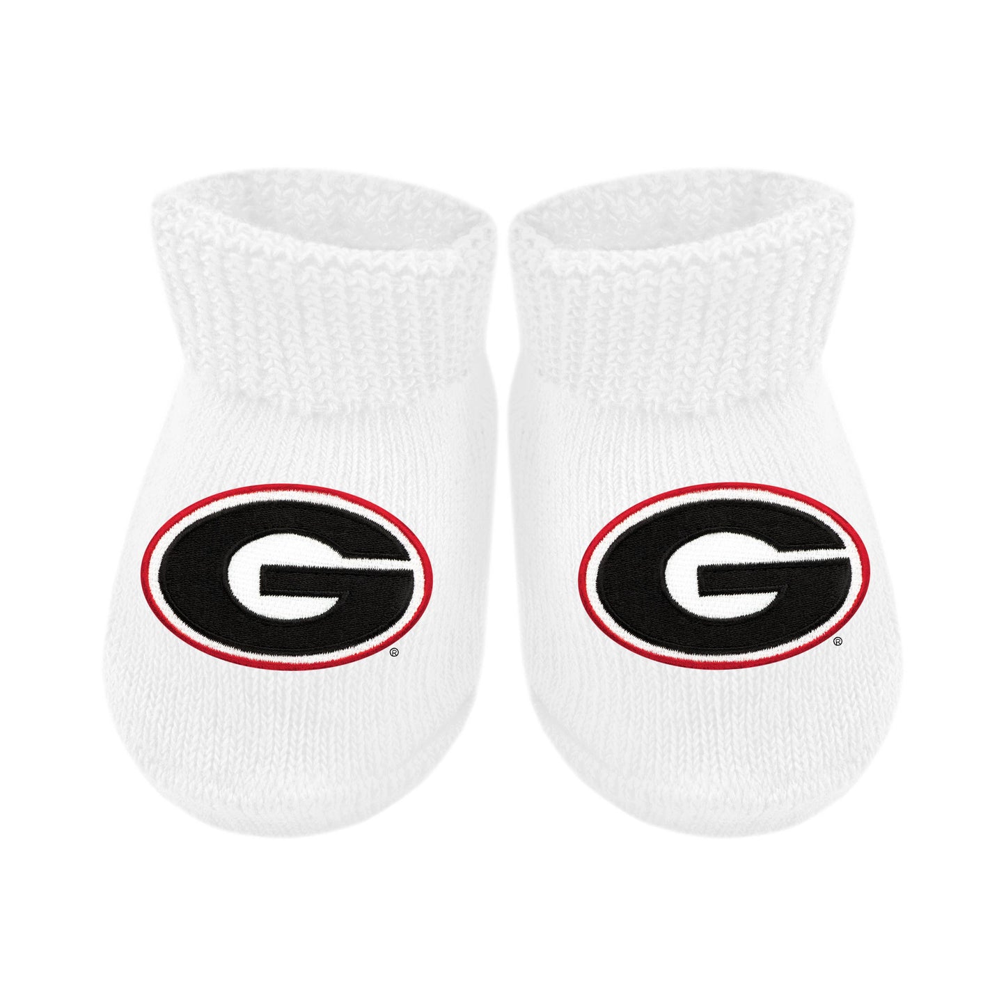 Georgia Bulldogs Newborn Bootie Sock: White / Circle G / Newborn