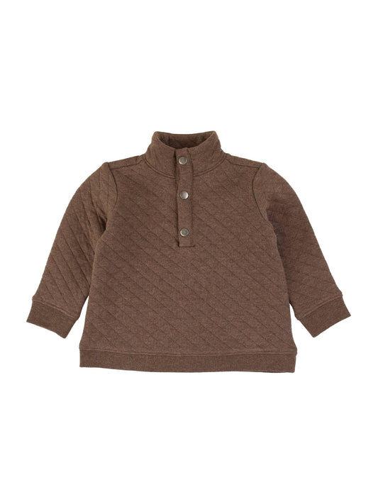 Boys Heather Carafe Quilted Quarter Snap Sweatshirt: Brown