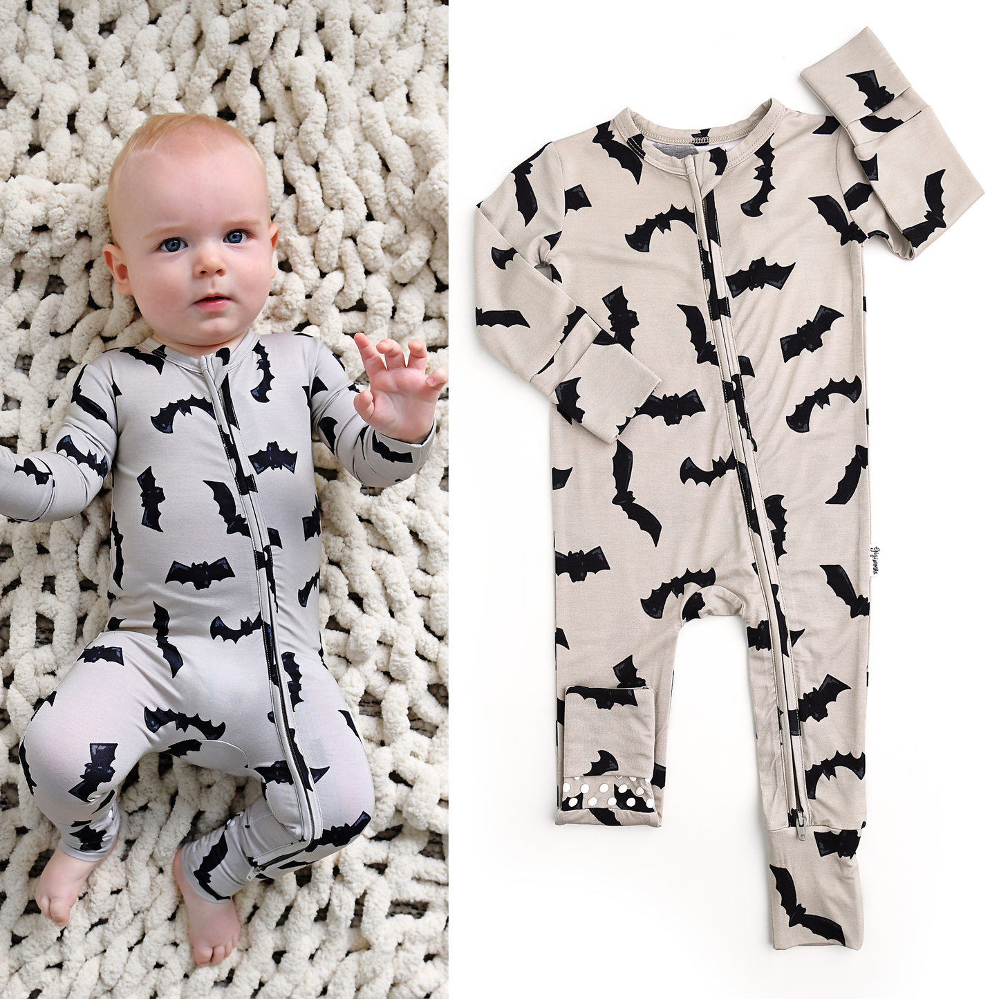Gray Bats Zip Bamboo Halloween Sleepies