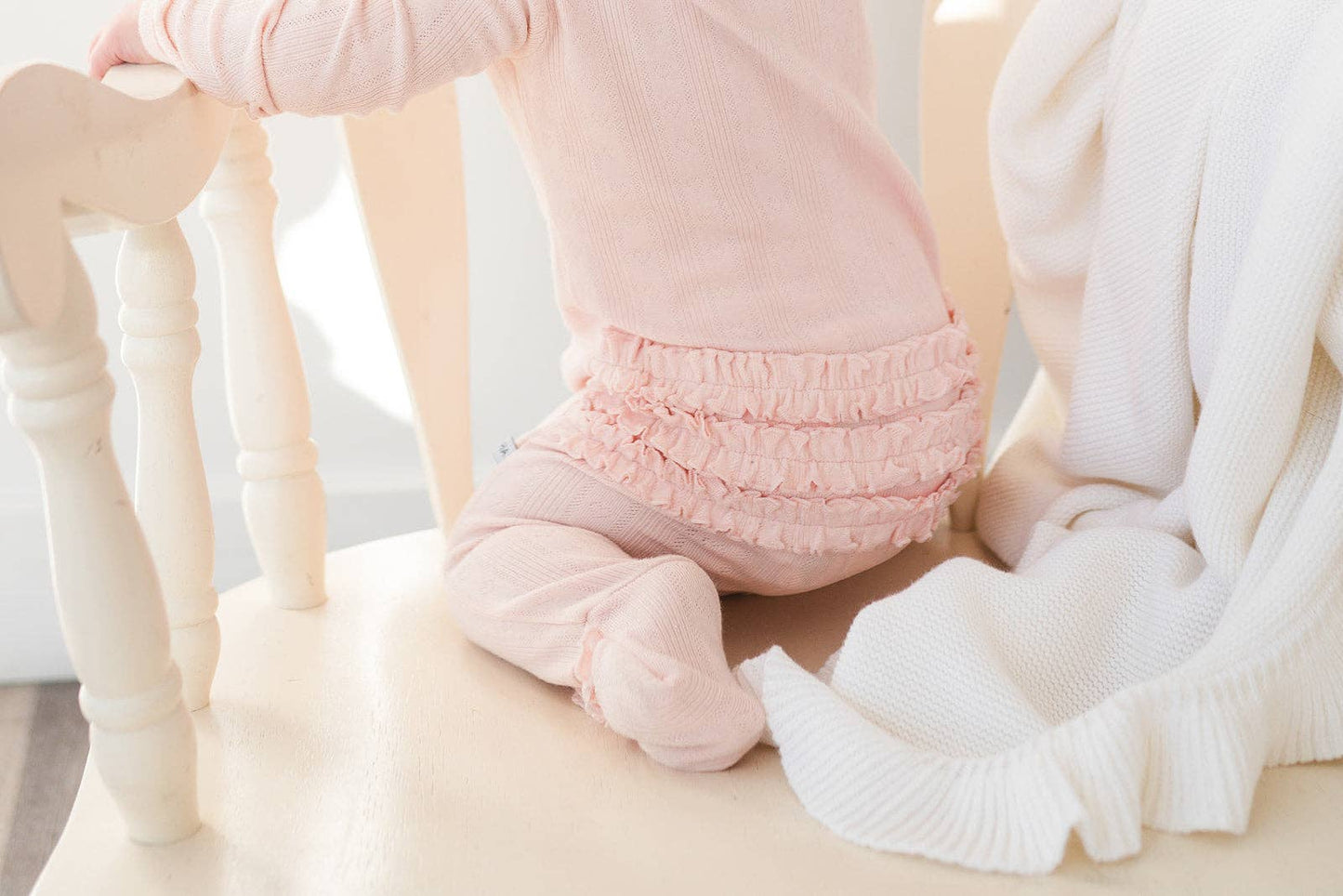 Ruffle Zipper One Piece - Pink Pointelle: 3-6 Months