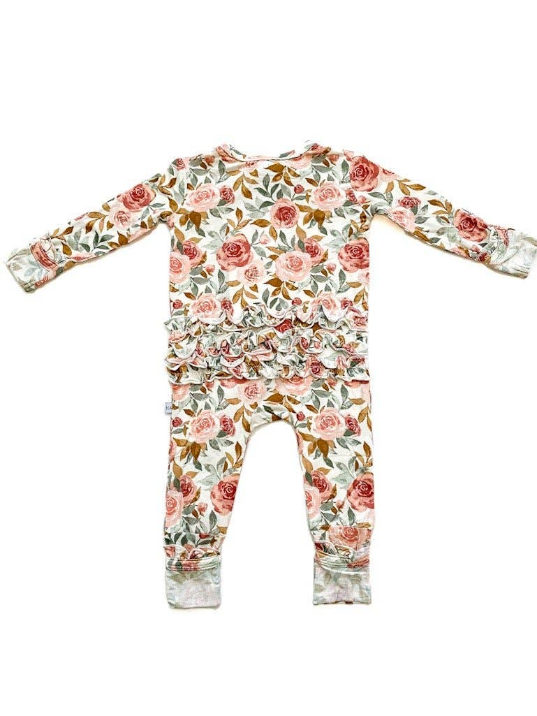 Ruffle Zipper One Piece - Dusty Pink Floral