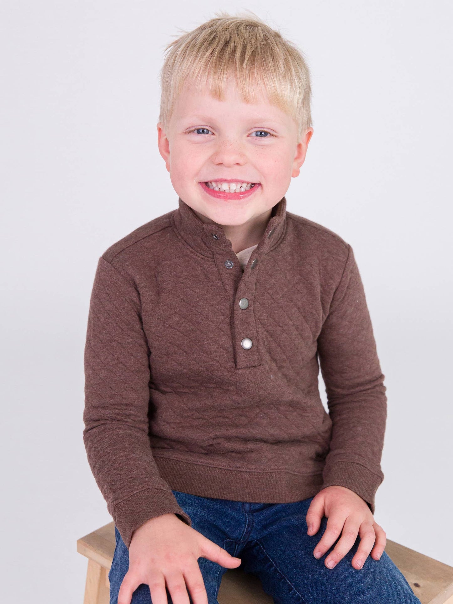 Boys Heather Carafe Quilted Quarter Snap Sweatshirt: Brown
