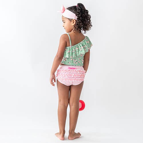 Tea Roses One Shoulder Ruffle Tankini 2-Piece Swimsuit