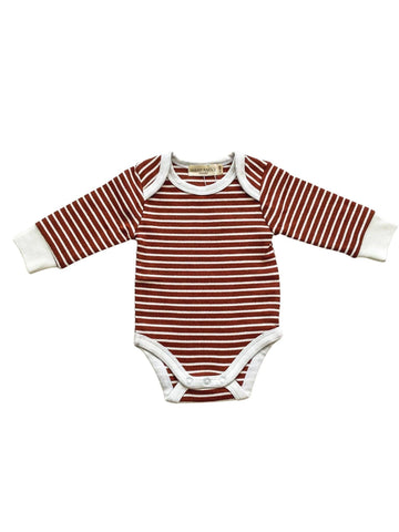 Long Sleeve Organic Bodysuit - Brown Stripe