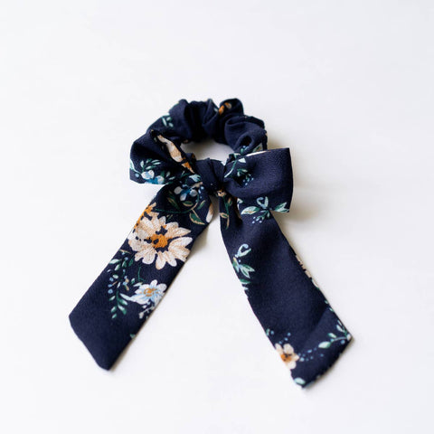 Navy Floral Scrunchie with Bow