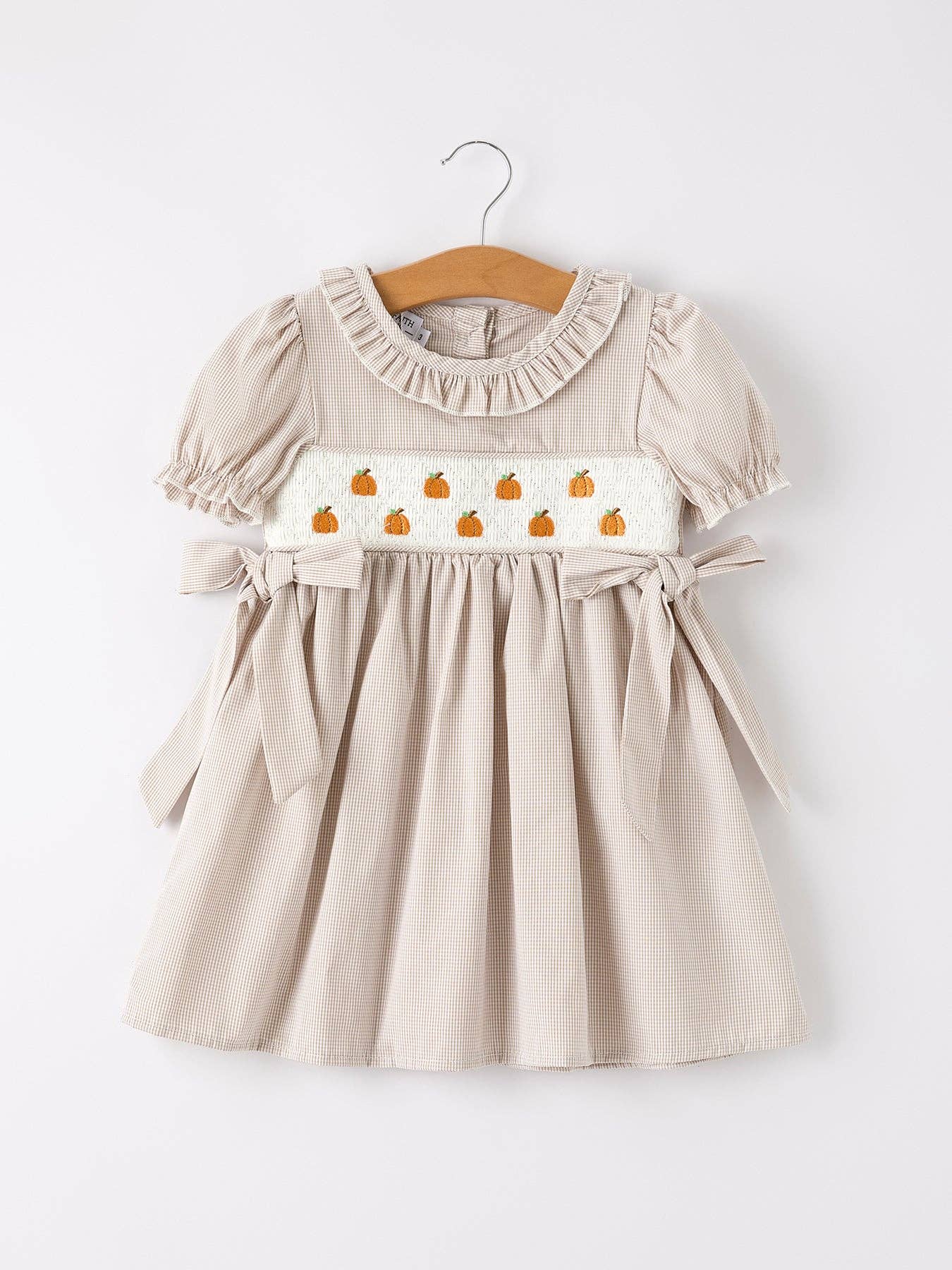 Pumpkin Embroidery Smock Plaid Girls Dress