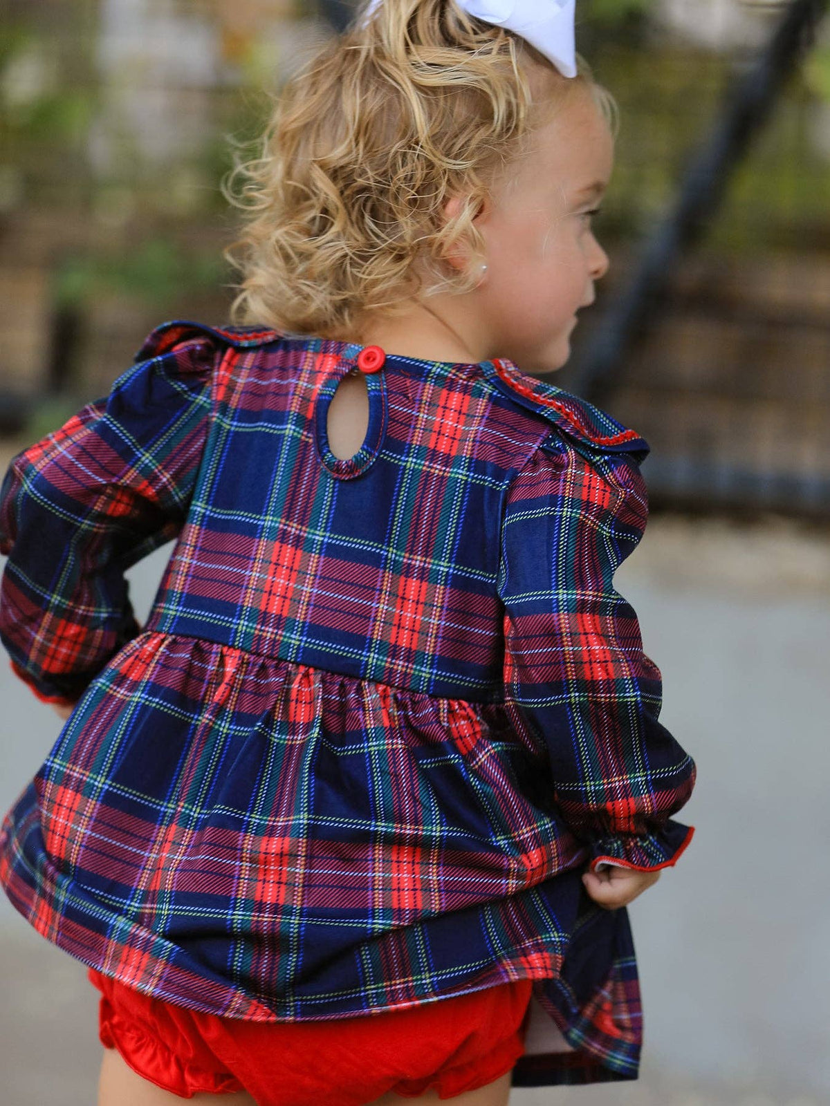 Fall Plaid Set Petal Collar Puff Sleeve Bloomer